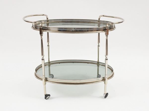 A metal and crystal serving trolley