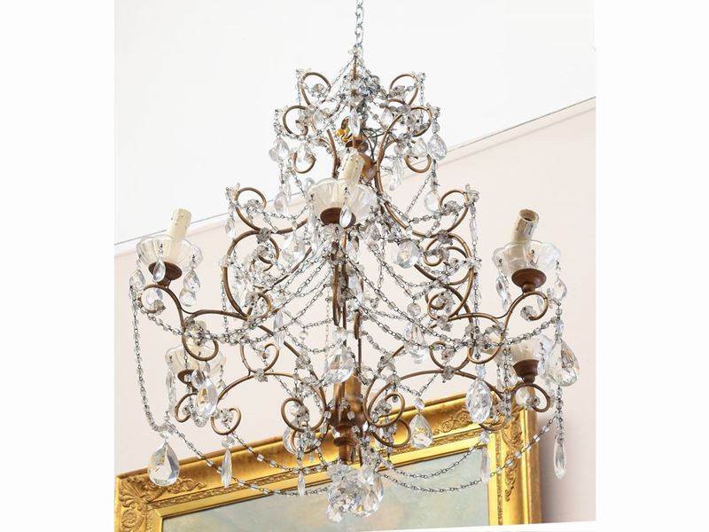 Lampadario a Paniere in Metallo Dorato