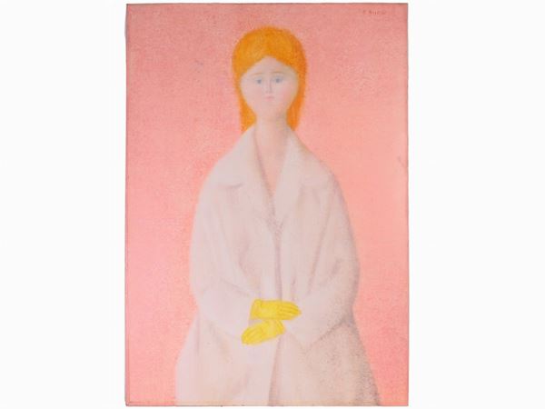 Antonio Bueno - Ritratto di donna con pelliccia e guanti gialli