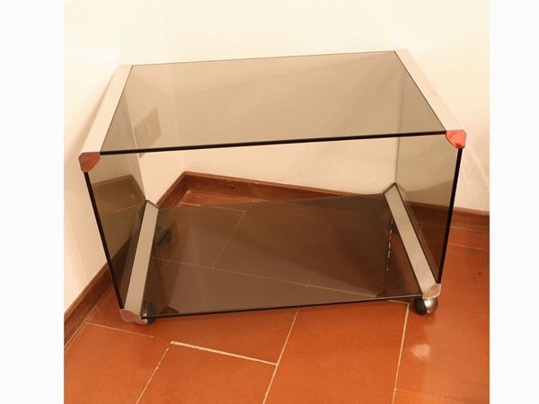 A Gallotti & Radice fumé crystal and chromed metal service trolley  (Seventies)  - Auction The Collector's House - Villa of the Azaleas in Florence - II - II - Maison Bibelot - Casa d'Aste Firenze - Milano
