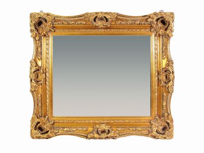 Specchiera Rettangolare con Cornice in Legno e Pastiglia Dorata
