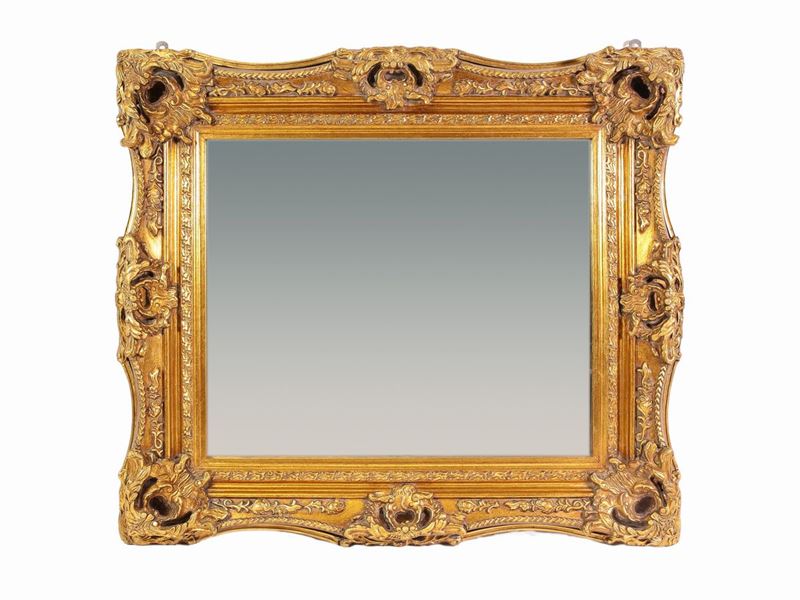 Specchiera Rettangolare con Cornice in Legno e Pastiglia Dorata