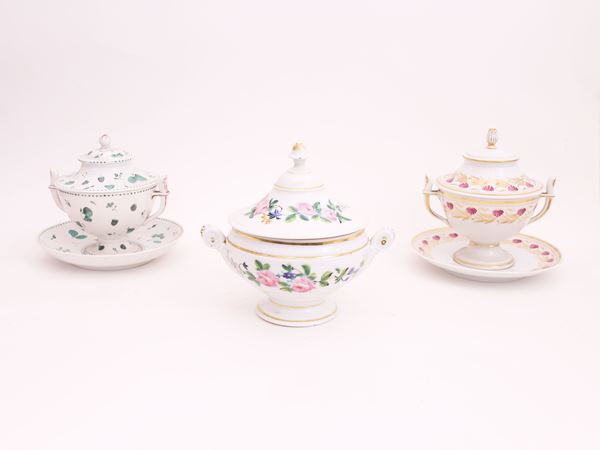 Three Ginori puerpera china cups