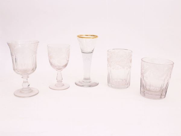 Five crystal glasses  (19th century)  - Auction House Sale: Curiosities: Vintage, Garret and Cellar - Maison Bibelot - Casa d'Aste Firenze - Milano