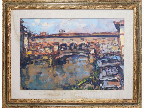 Enzo Pregno : Veduta di Ponte Vecchio  ((1898-1972))  - Asta La dimora del Collezionista - Villa delle Azalee a Firenze - I - I - Maison Bibelot - Casa d'Aste Firenze - Milano