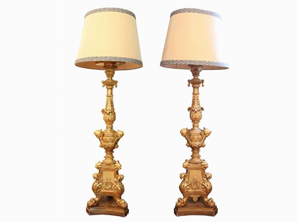 A pair of large gilted and carved wood candelabras  (18th century)  - Auction The Collector's House - Villa of the Azaleas in Florence - I - I - Maison Bibelot - Casa d'Aste Firenze - Milano