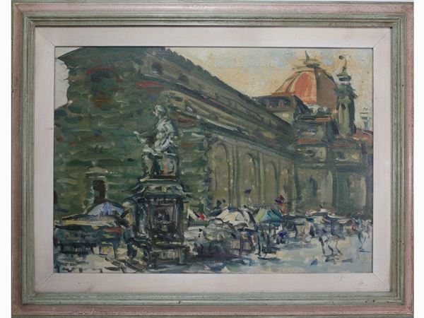 Enzo Pregno : View of the Chiesa di San Lorenzo in Florence  ((1898-1972))  - Auction The Collector's House - Villa of the Azaleas in Florence - I - I - Maison Bibelot - Casa d'Aste Firenze - Milano