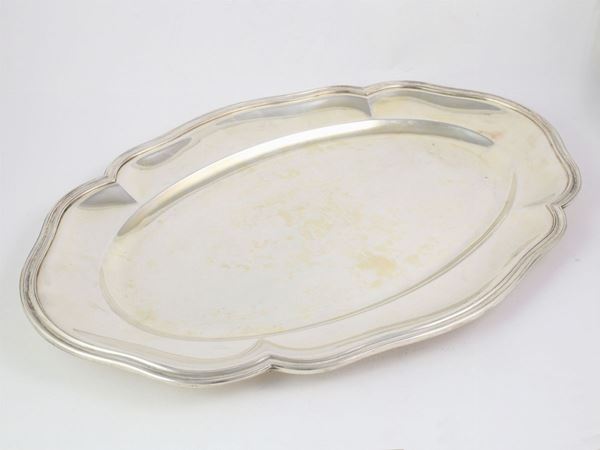 A large silver service tray
