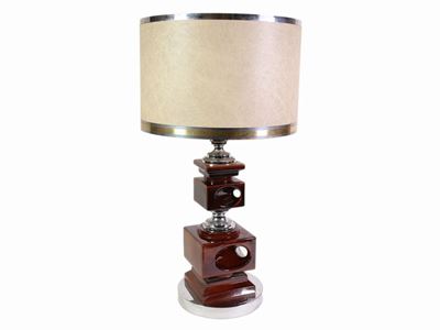 Lume da Tavolo in Ceramica Marrone e Metallo Cromato