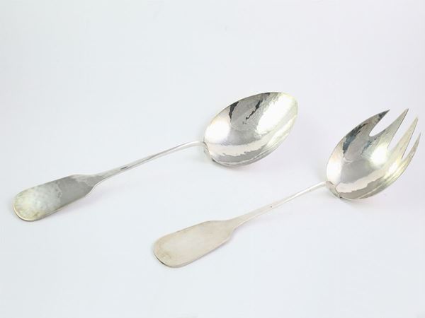 A pair of silver Brandimarte Florence large serving cutlery