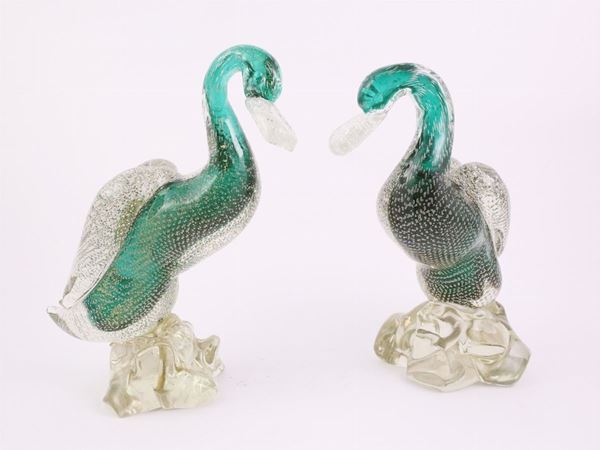 Pair of  bulicante glass ducks  (Murano, 1935)  - Auction The Collector's House - Villa of the Azaleas in Florence - III - III - Maison Bibelot - Casa d'Aste Firenze - Milano