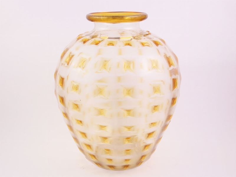 Vaso in Vetro Soffiato Giallo Paglierino