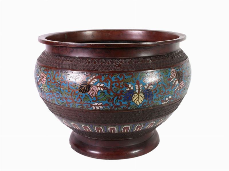 Portavasi in Bronzo e Smalti Cloisonné