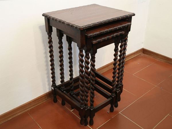 A set of three oak chest tables