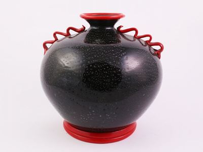 Vaso in Vetro Nero Attribuito a Napoleone Martinuzzi