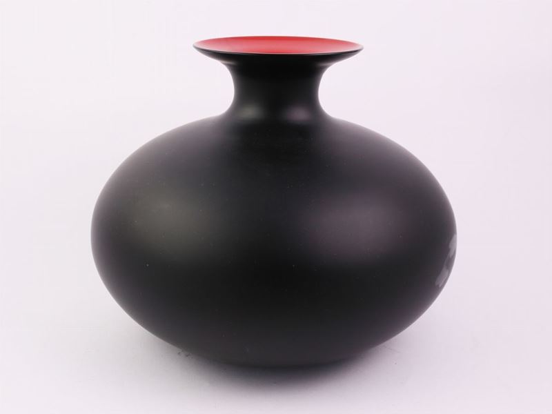 Vaso Nero e Rosso in Vetro Incamiciato Veart Venezia