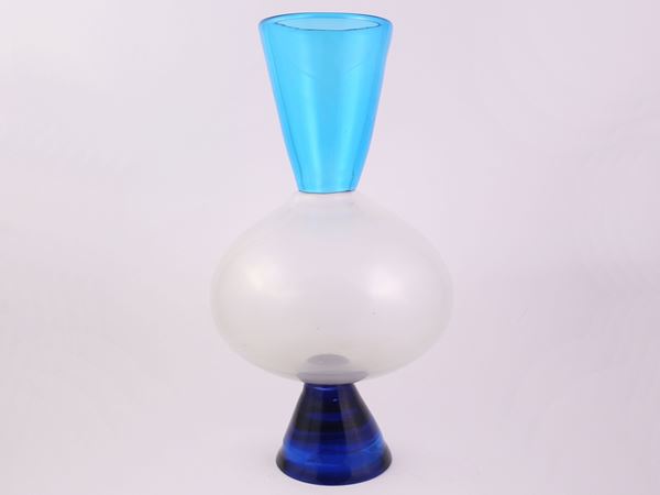 A three coloured sculptural glass vase