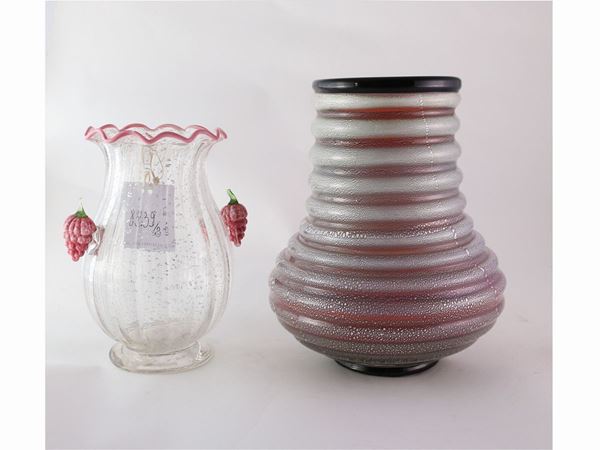Two glass vases with silver inclusions