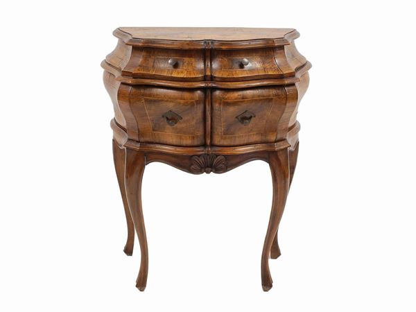 A walnut veenered bedside table