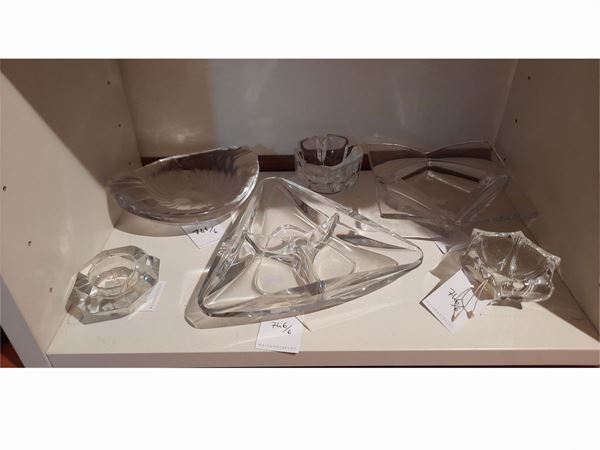 A lot of six crystal items of various sizes, one signed Lalique, one Orrefors Sweden, one Daum