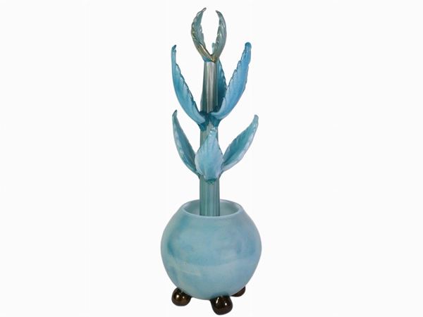 A light blue glass cactus