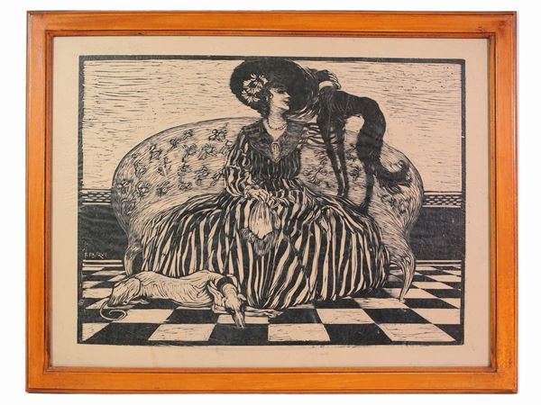 Ferruccio Pasqui Pasqui : Lady with sighthounds  ((1886-1959))  - Auction A florentine collection - Maison Bibelot - Casa d'Aste Firenze - Milano
