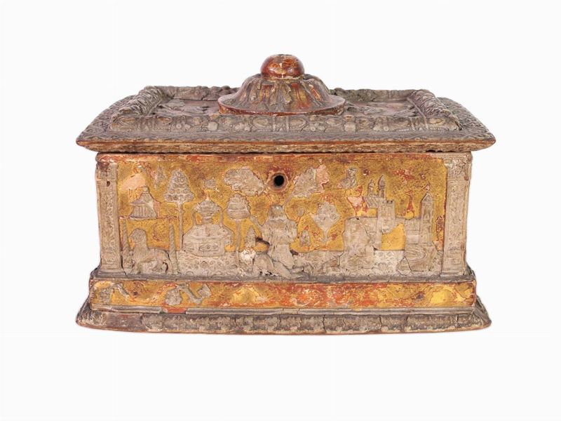 Cofanetto in Legno e Pastiglia Lumeggiato in Oro
