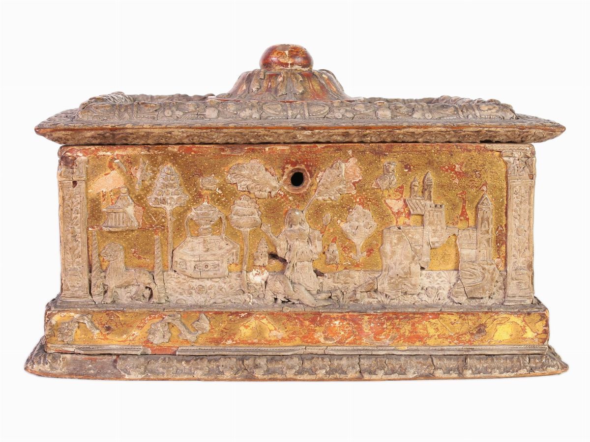 Cofanetto in Legno e Pastiglia Lumeggiato in Oro