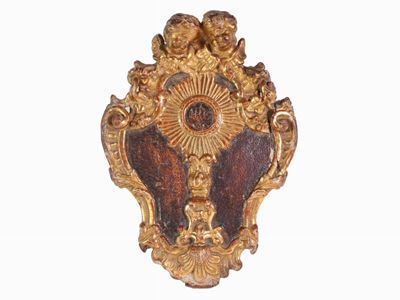 Placca Devozionale in Legno Intagliato e Dorato