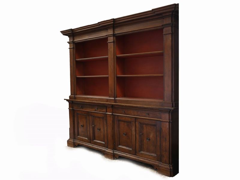 Libreria a Due Corpi in Noce