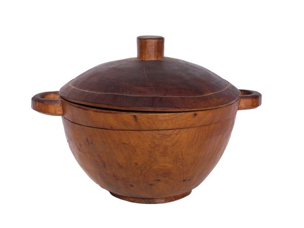 Rustic wooden soup bowl