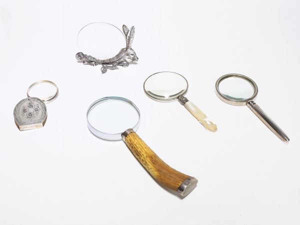 A five silver magnifying glasses lot