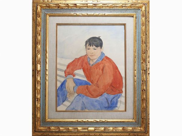 Nino Tirinnanzi : Portrait of a boy 1964  ((1923-2002))  - Auction The Collector's House - Villa of the Azaleas in Florence - I - I - Maison Bibelot - Casa d'Aste Firenze - Milano