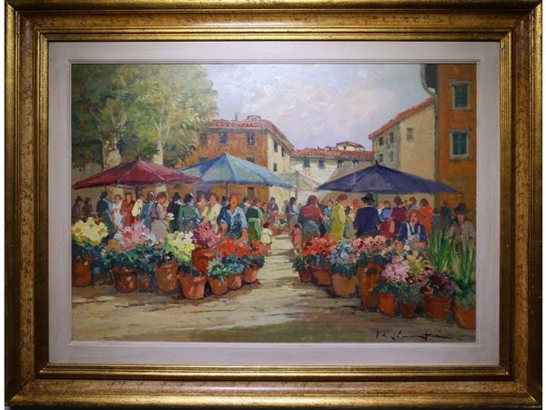 Renzo Martini : Mercato di fiori  ((1937-2005))  - Asta La dimora del Collezionista - Villa delle Azalee a Firenze - I - I - Maison Bibelot - Casa d'Aste Firenze - Milano