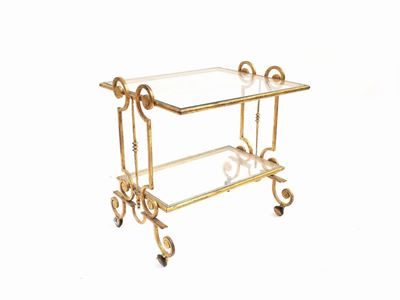 Carrello di Servizio in Ferro Battuto Dorato
