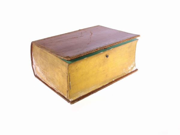 A large wooden and leather secret box holder
