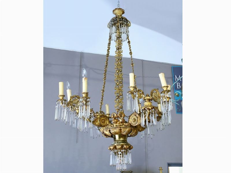 Lampadario in Bronzo e Antimonio Dorato