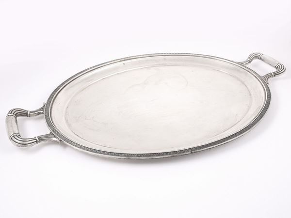 An oval silver tray