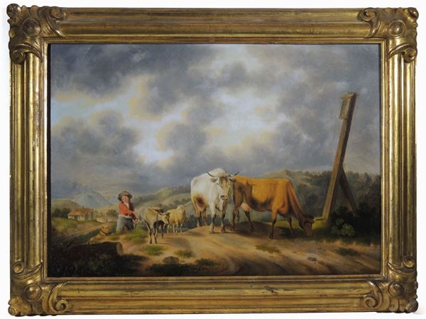 Scuola tedesca della fine del XIX secolo - Paesaggi con pastori e armenti