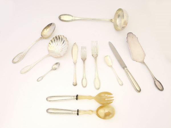 A silver cutlery service