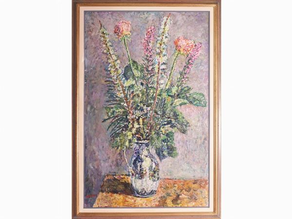 Guido Borgianni : Flowers in a vase  ((1915-2011))  - Auction The Collector's House - Villa of the Azaleas in Florence - I - I - Maison Bibelot - Casa d'Aste Firenze - Milano