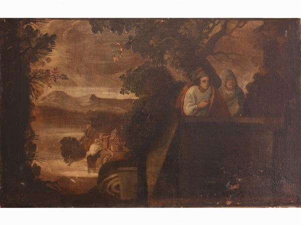 Scuola lombarda del XVIII secolo - Paesaggio con personaggi