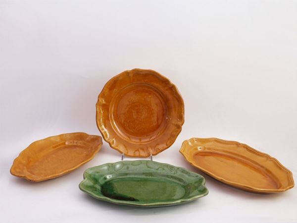 Five Biot glazed pottery trays