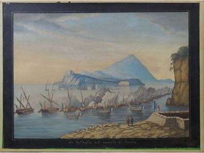 Veduta di Napoli e la Battaglia nel Canale di Procida