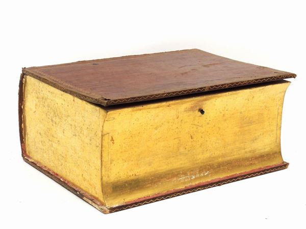 A large wooden and leather secret box holder