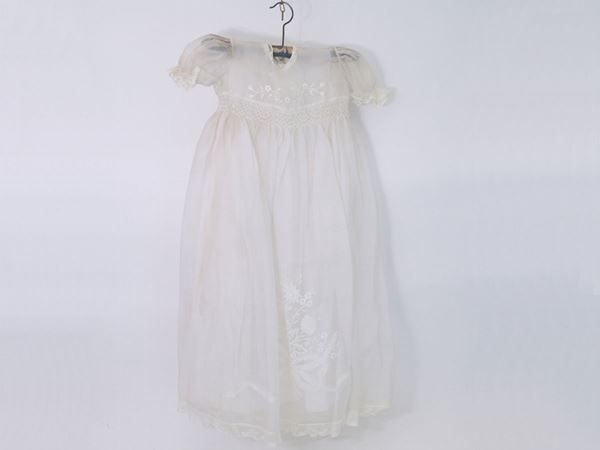 Two white cotton baby baptism gowns