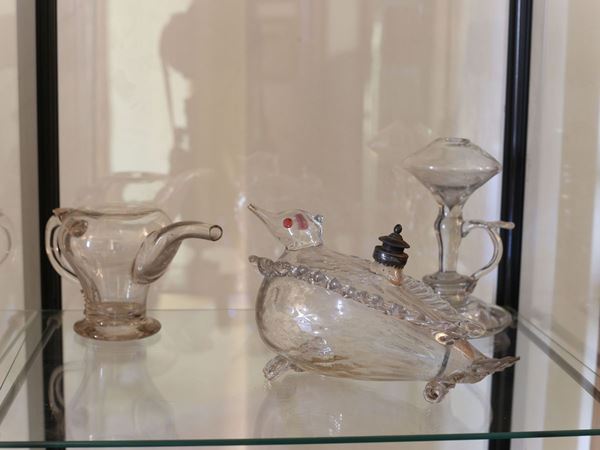 Three blown glass items