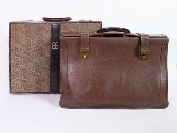 Two leather and fabric briefcases, Balenciaga and Galletti