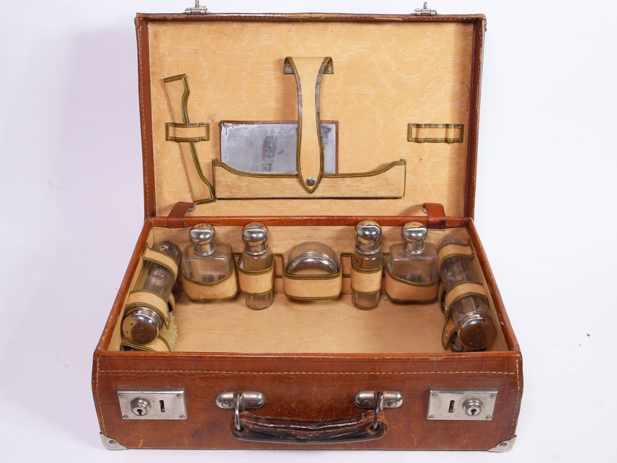 Beauty Case in Pelle Marrone Stampata