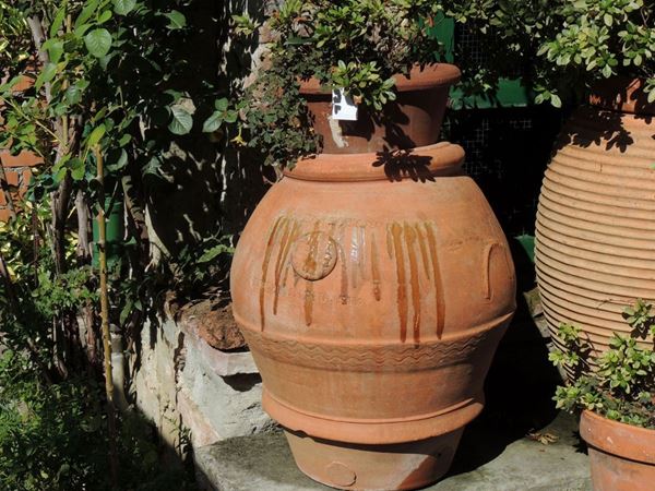 A galestro terracotta jar with an azalea plant  (Italy, Impruneta, F. di Paolo Vanni e figlio)  - Auction House Sale: The Park - Maison Bibelot - Casa d'Aste Firenze - Milano